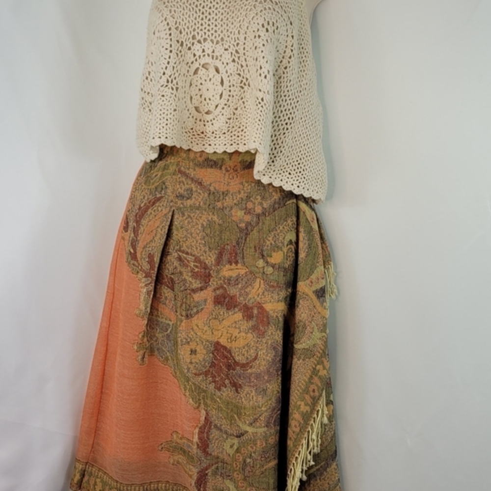 Bohemian Paisley Wrap Skirt - Orange and Green - Picture 6 of 6